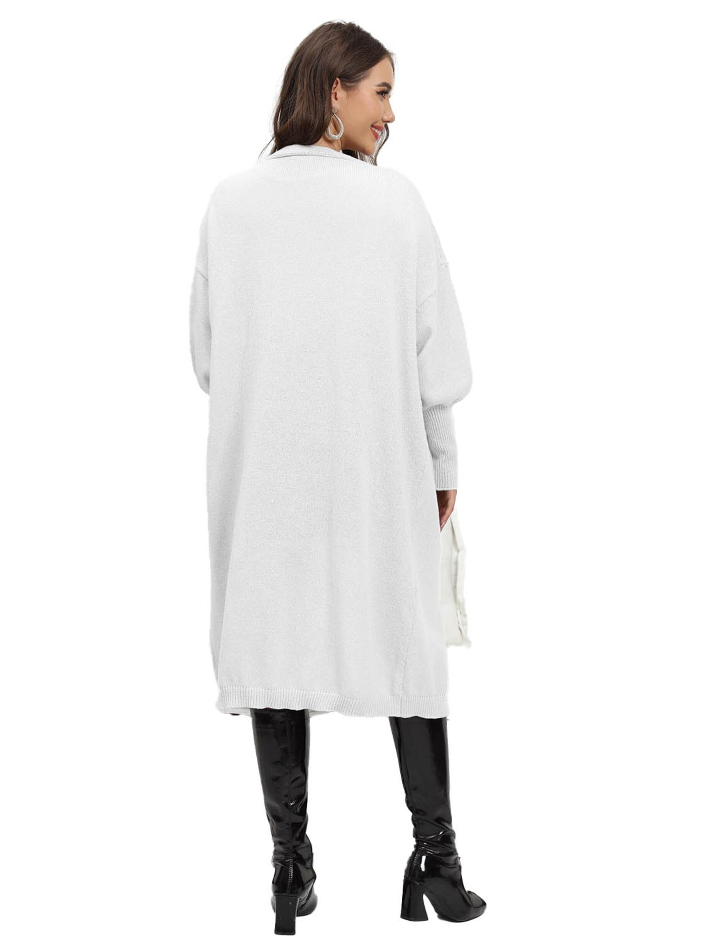 KoJooin Kardigan 'Damen Oversize Wollcardigan Taschen und Ballonärmeln Weicher,Langer Strickmantel in Einheitsgröße' w kolorze biały