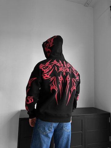 Kleidermafia Sweatshirt 'Oversize Mafia Tribal Hoodie - Black and Red' in Black