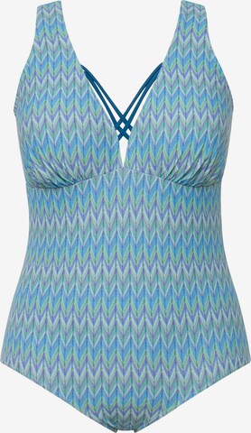 Ulla Popken Bralette Swimsuit in Blue: front