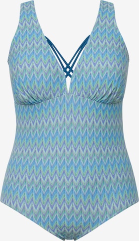 Ulla Popken Bralette Swimsuit in Blue: front