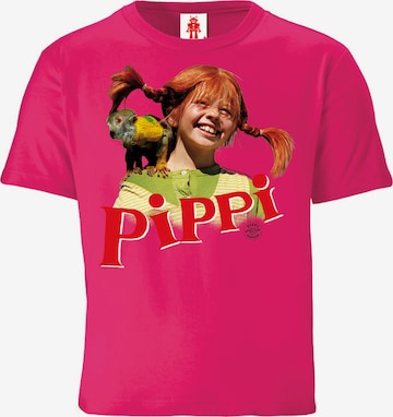 LOGOSHIRT Shirt 'Langstrumpf & Herr Nilsson' in Pink: front