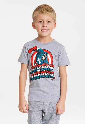 LOGOSHIRT Shirt 'Captain America' in Grey: front