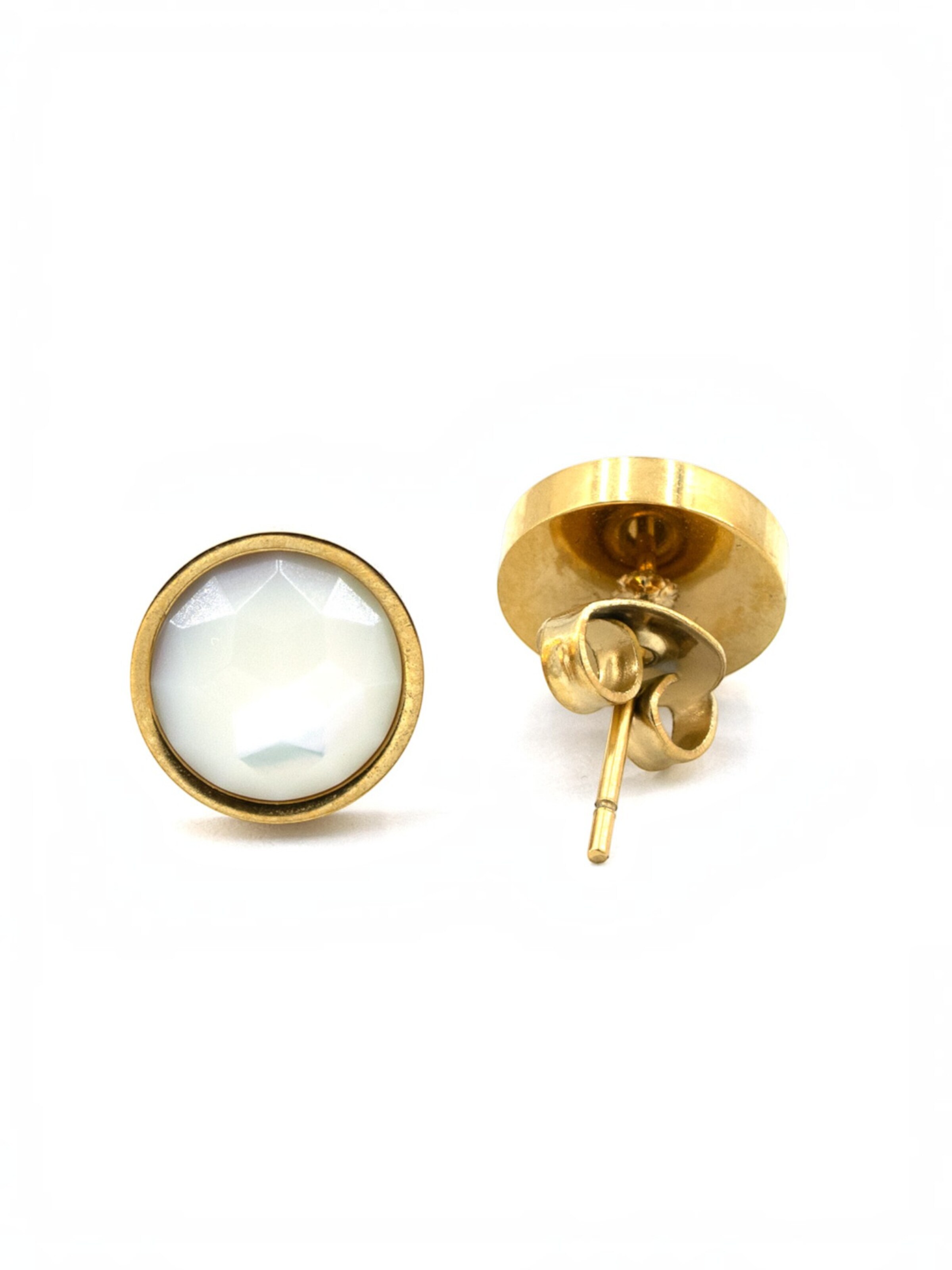 Sergio Engel Earrings 'Beach Ohrring 04 wasserfester vergoldeter Ohrstecker mit Naturstein' in White: front