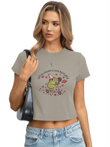 GORHEY Shirt 'Women's Summer Casual Cotton T-Shirt with  Cartoon characters Print' in Grey: front