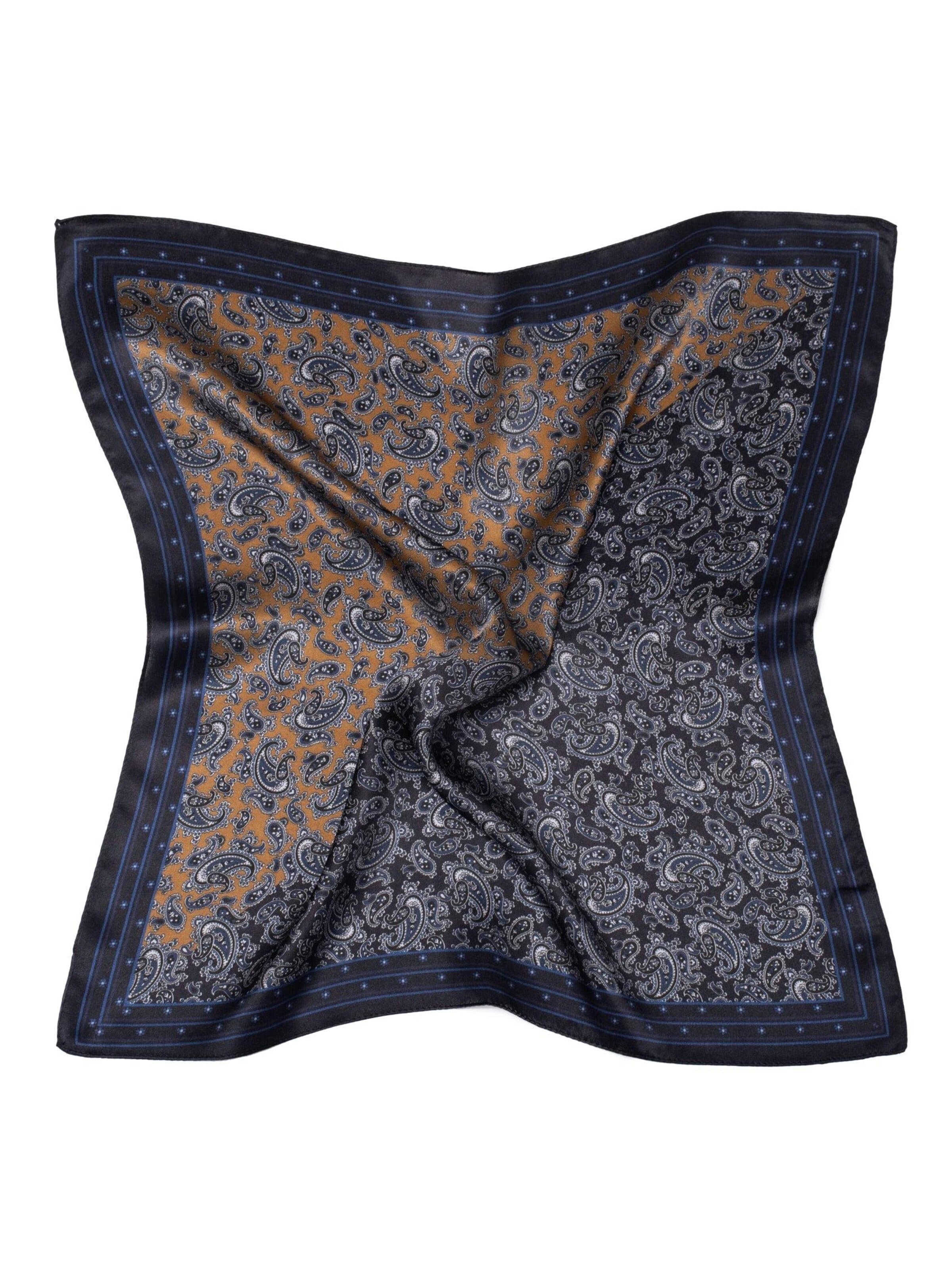 MayTree Écharpe 'Seidentuch Paisley  dunkelblau gold' en One Size en bleu foncé, Vue avec produit