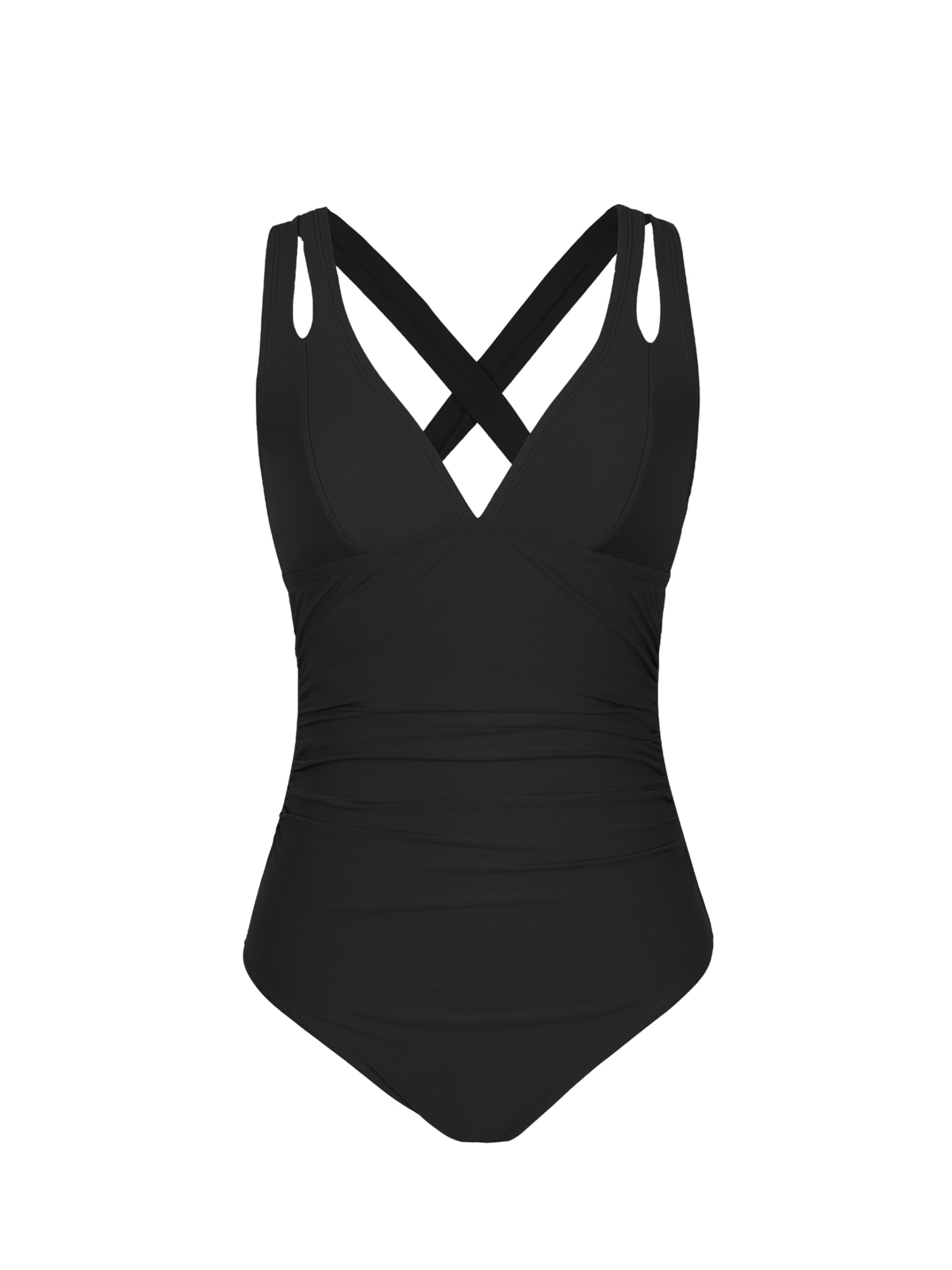 Cupshe Bralette Swimsuit 'Black-DAA12E3F005AA/White-DAA12E4K010AC' in Black: front