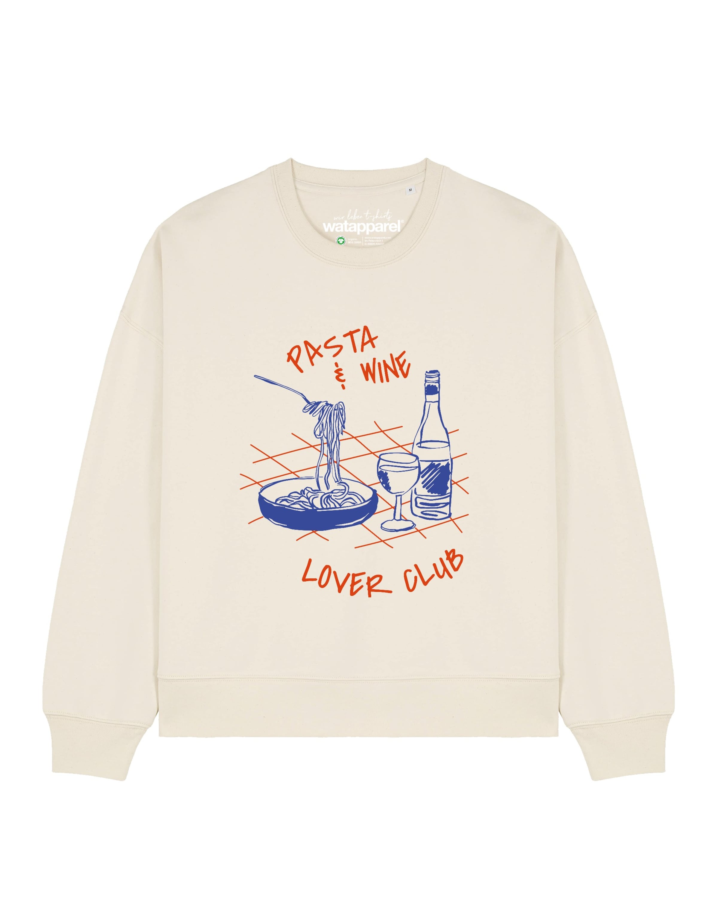 Sweat-shirt 'Pasta lover club ' Watapparel en beige : devant