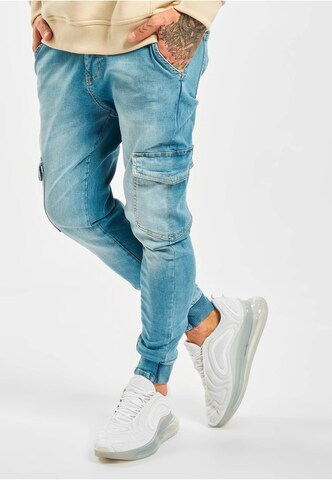 2Y Premium Tapered Cargojeans in Blauw: voorkant