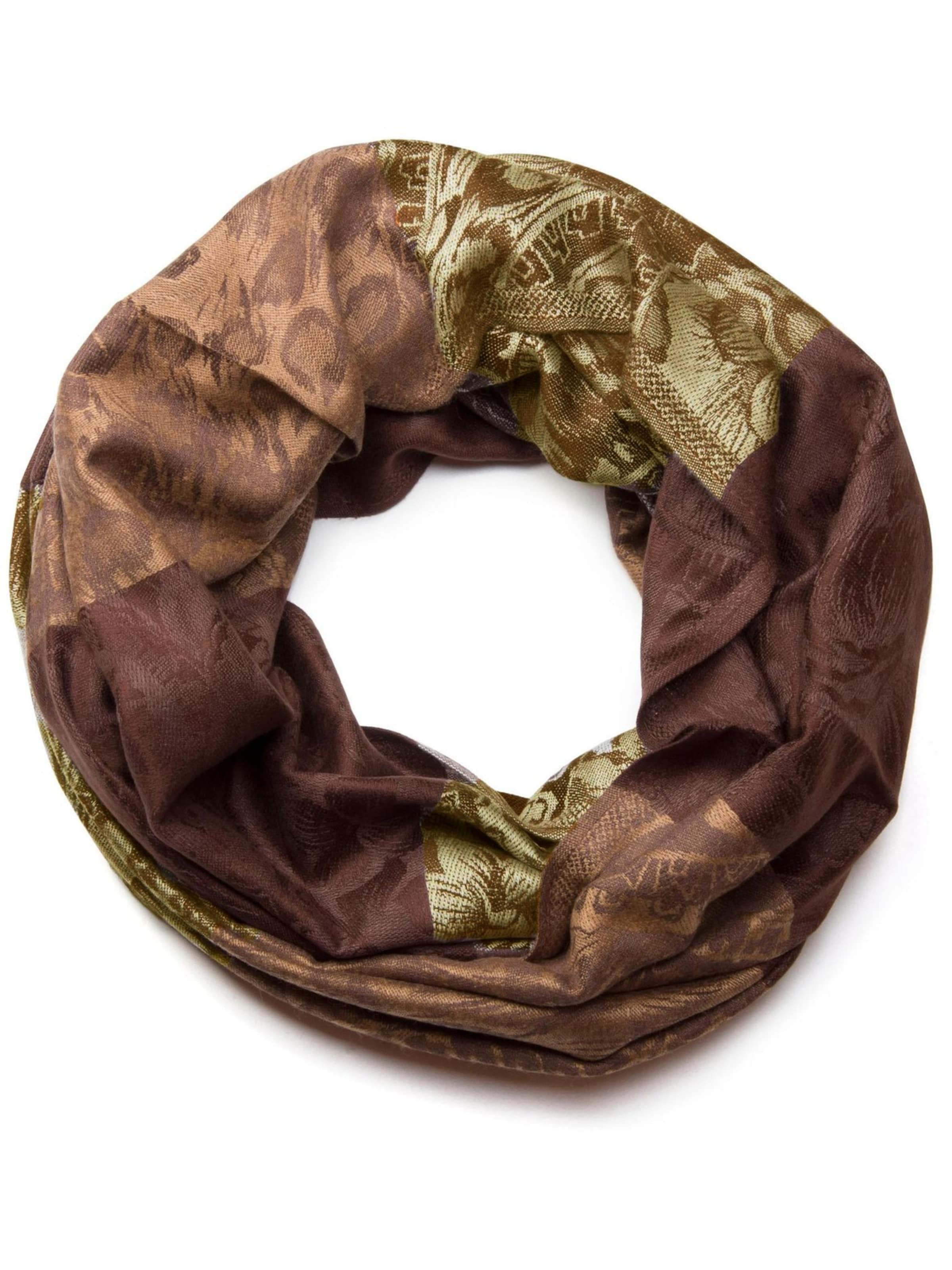 styleBREAKER Loop scarf 'Loop mit Hibiskus Blüten und Paisley Muster' in Brown: front