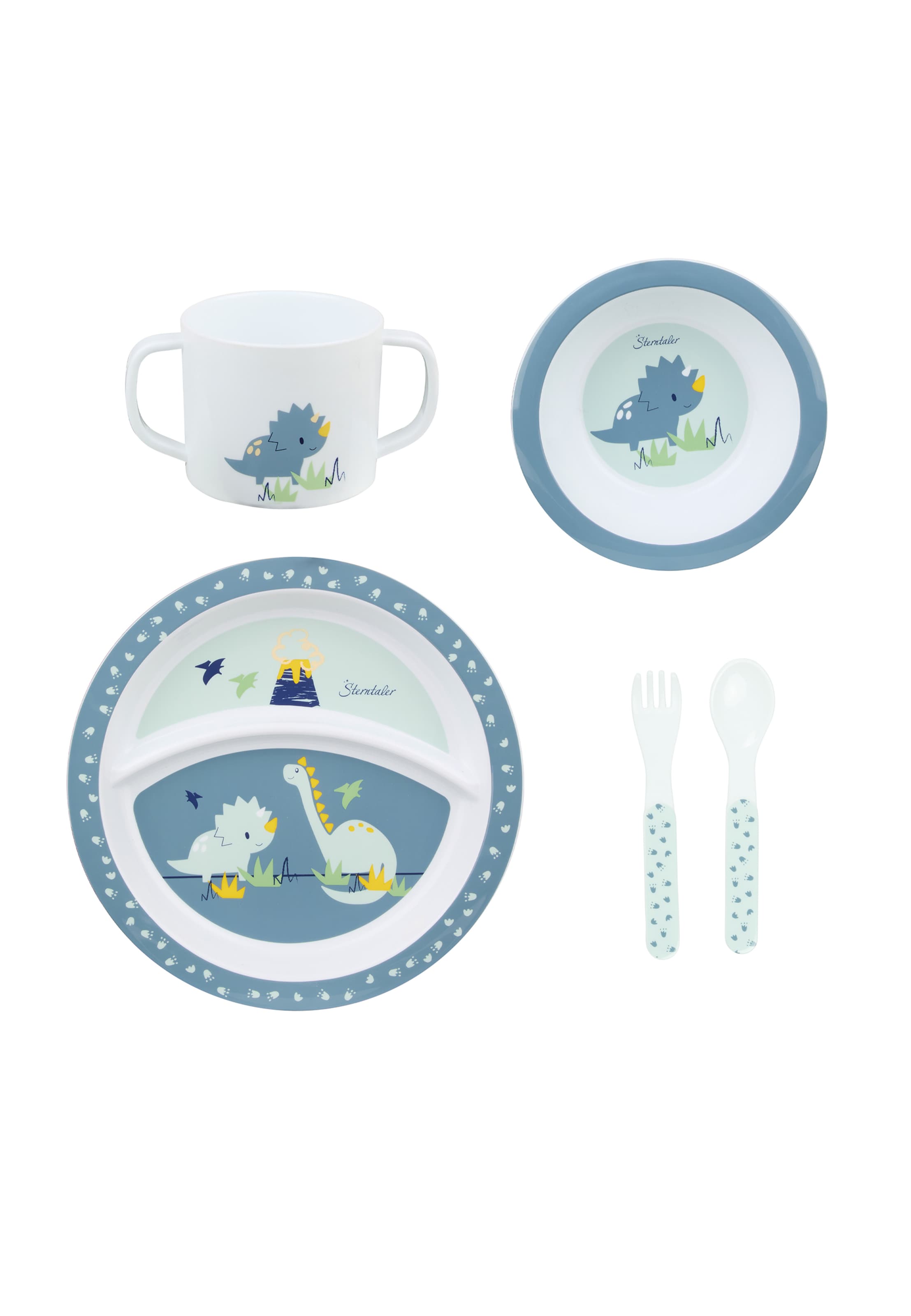 STERNTALER Geschirrset 'Dino Rexi' in Blau: Vorderseite