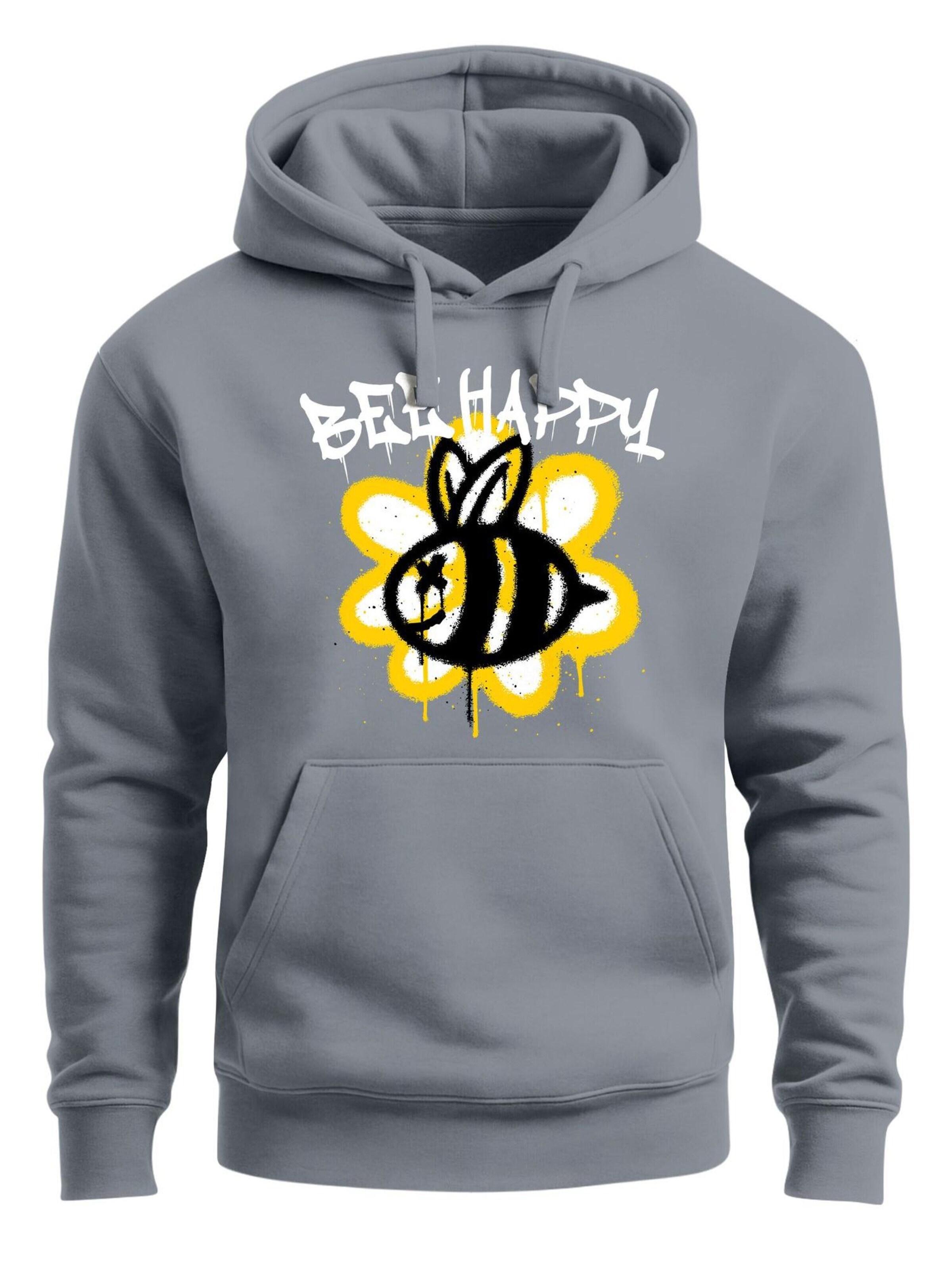 Neverless Sweatshirt 'Bee Happy' in Grey: front