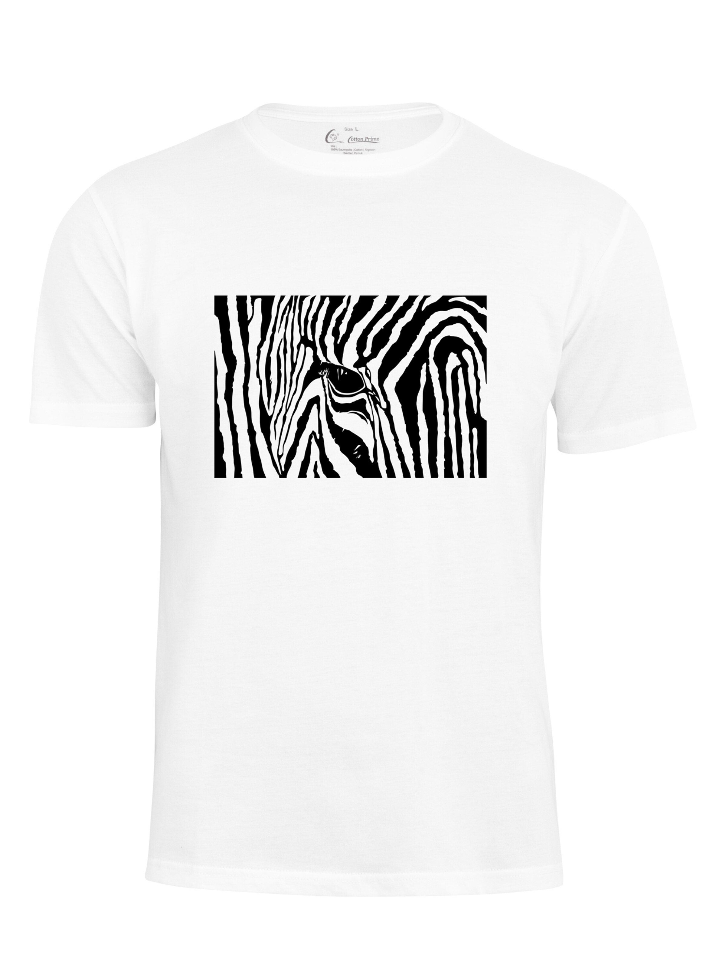 Cotton Prime - Camisa 'Black & White Zebra Eye' em branco: frente