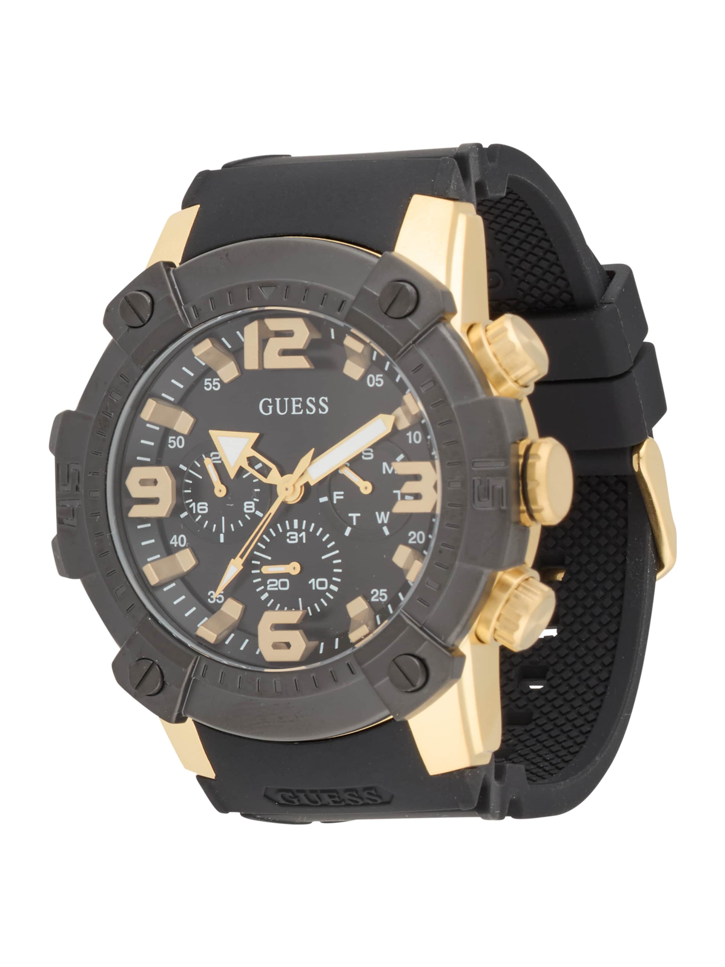 Ceas analogic 'LINEBACKER' de la GUESS pe negru: față