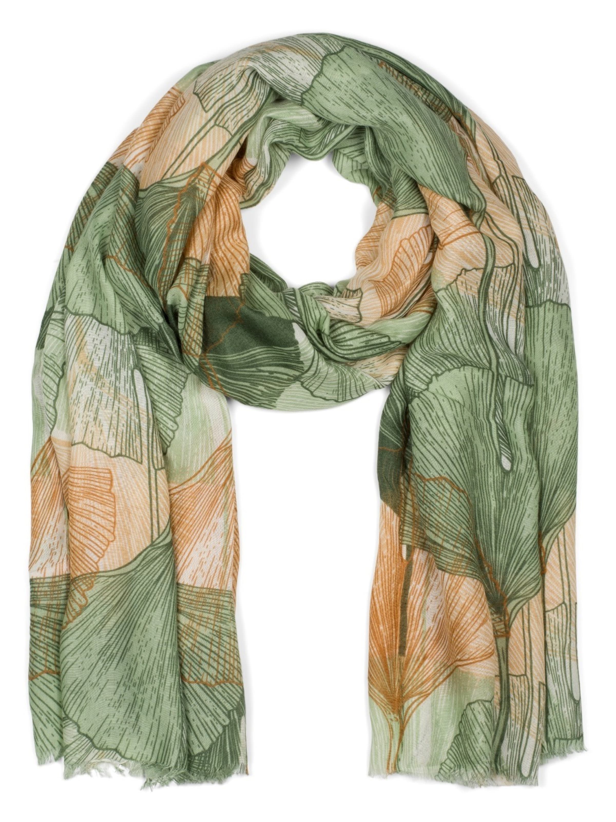 styleBREAKER Schal 'Langer Schal Ginkgo Leaves'‌‌‌‌‌‌‌‌‌‌ in grün, Produktansicht