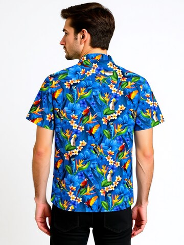 Hawaiihemdshop.de Regular fit Overhemd 'Flower Parrots' in Blauw