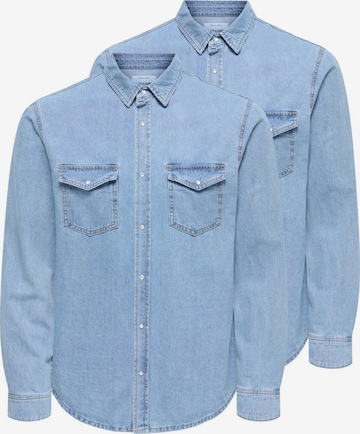 Only & Sons Regular fit Button Up Shirt 'Bane' in Blue: front
