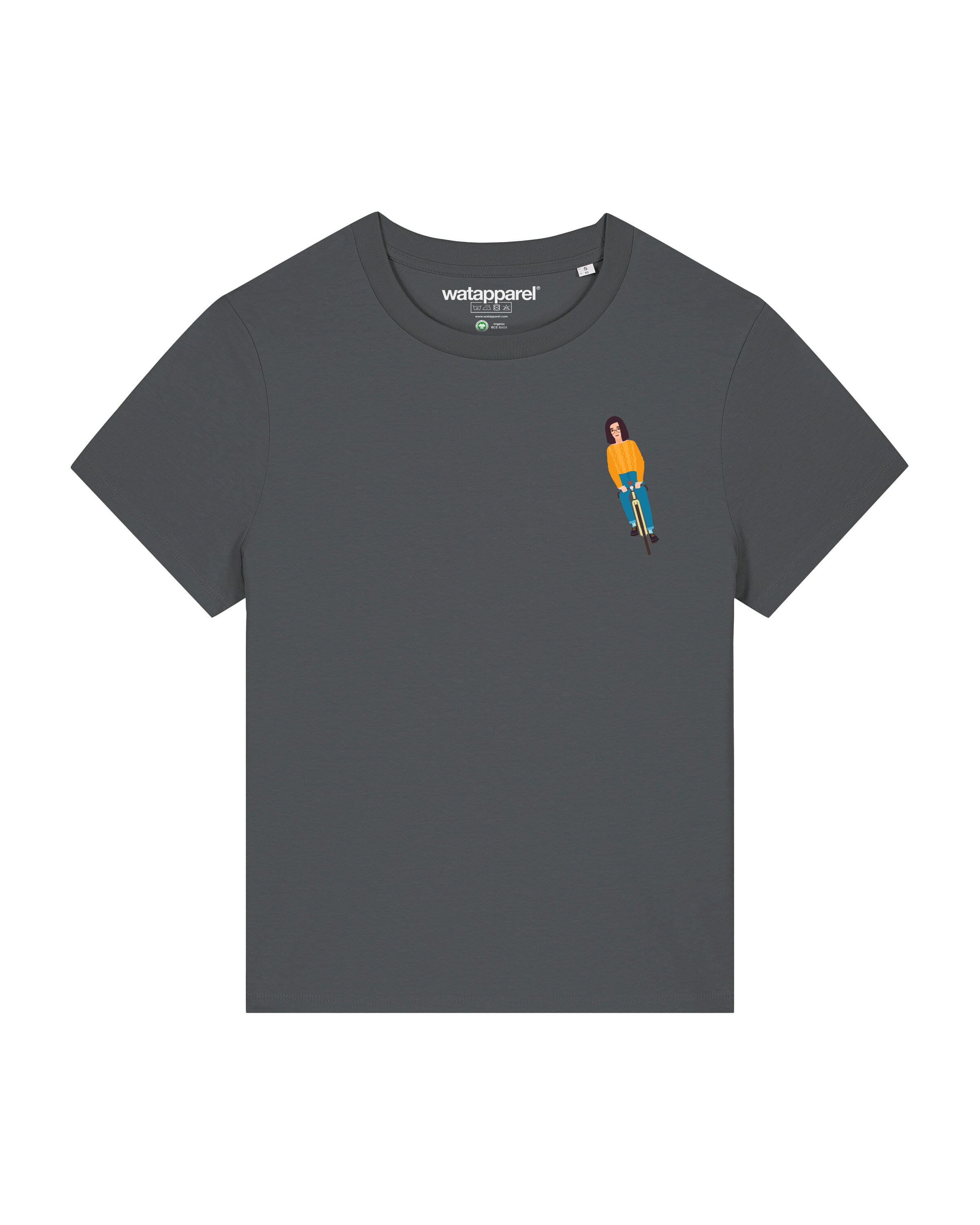 Maglietta ' Mädchen Auf Fahrrad ' di Watapparel in grigio: frontale