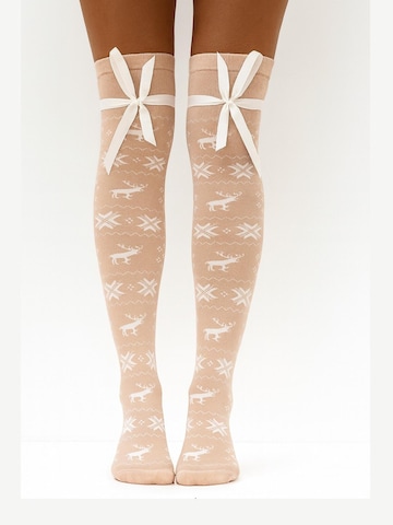 Lycille Over the Knee Socks in Beige: front