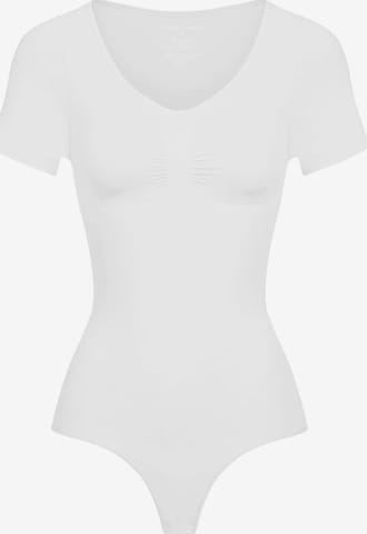 cfab (formerly creamy fabrics) Shaping bodysuit 'T-Shirt Bodysuit Sculpting Shapewear mit String' in White: front