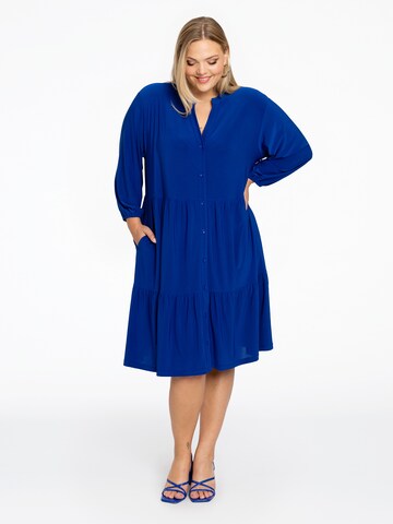 Yoek Dress ' Ruffle Detail ' in Blue