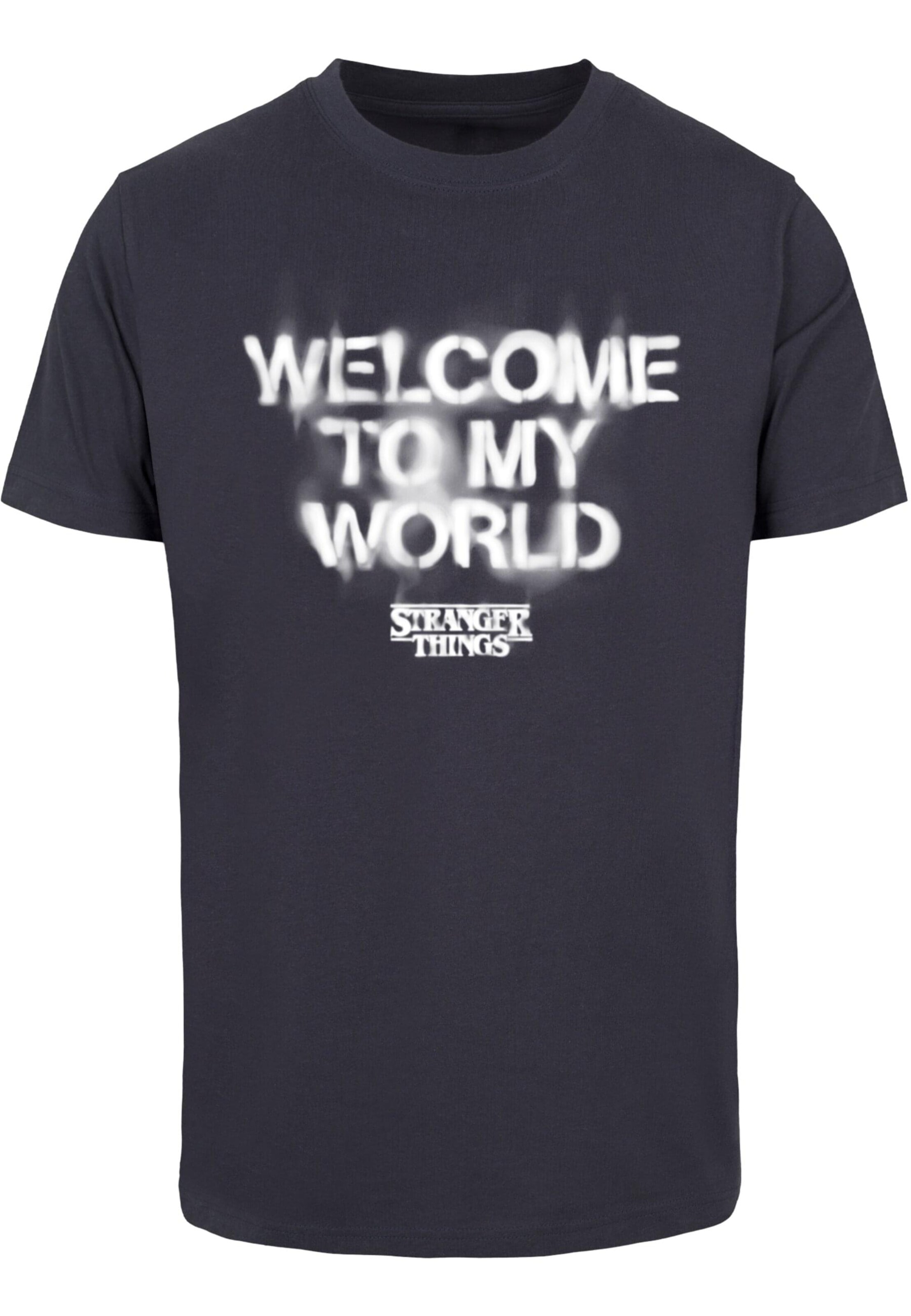 ABSOLUTE CULT Shirt 'Stranger Things - Welcome To My World' in Blauw: voorkant