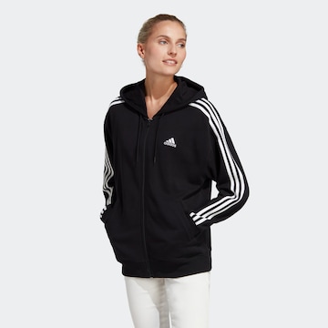 ADIDAS SPORTSWEAR Athletic Zip-Up Hoodie 'Essentials 3-Stripes French Terry ' in Black: front