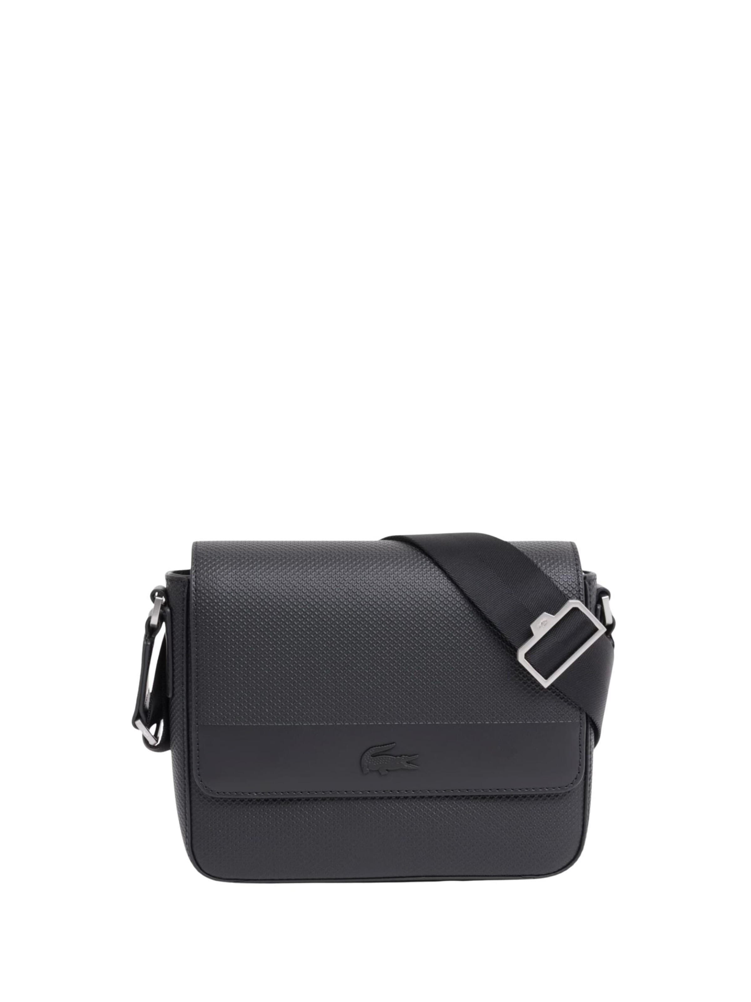 LACOSTE Schoudertas 'Lacoste Sacoches messenger Chantaco cuir Noir' in Zwart: voorkant