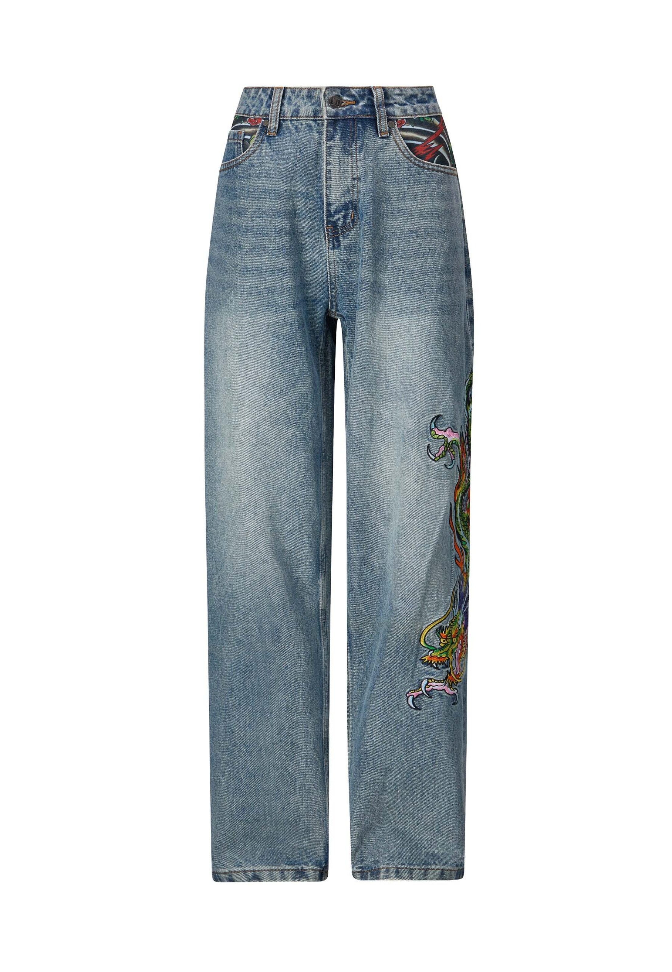 Loosefit Jean 'Crawling Dragon' Ed Hardy en bleu : devant