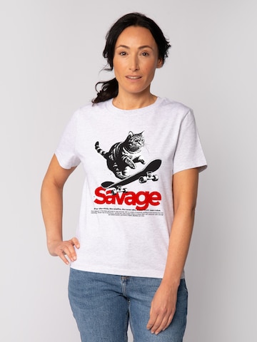 Watapparel Shirt 'Savage Cat' in Wit: voorkant