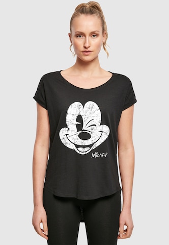 Maglietta ' Disney Mickey Mouse Since Beaten Face CHAR CADT with Ladies Long Slub Tee ' di F4NT4STIC in nero: frontale