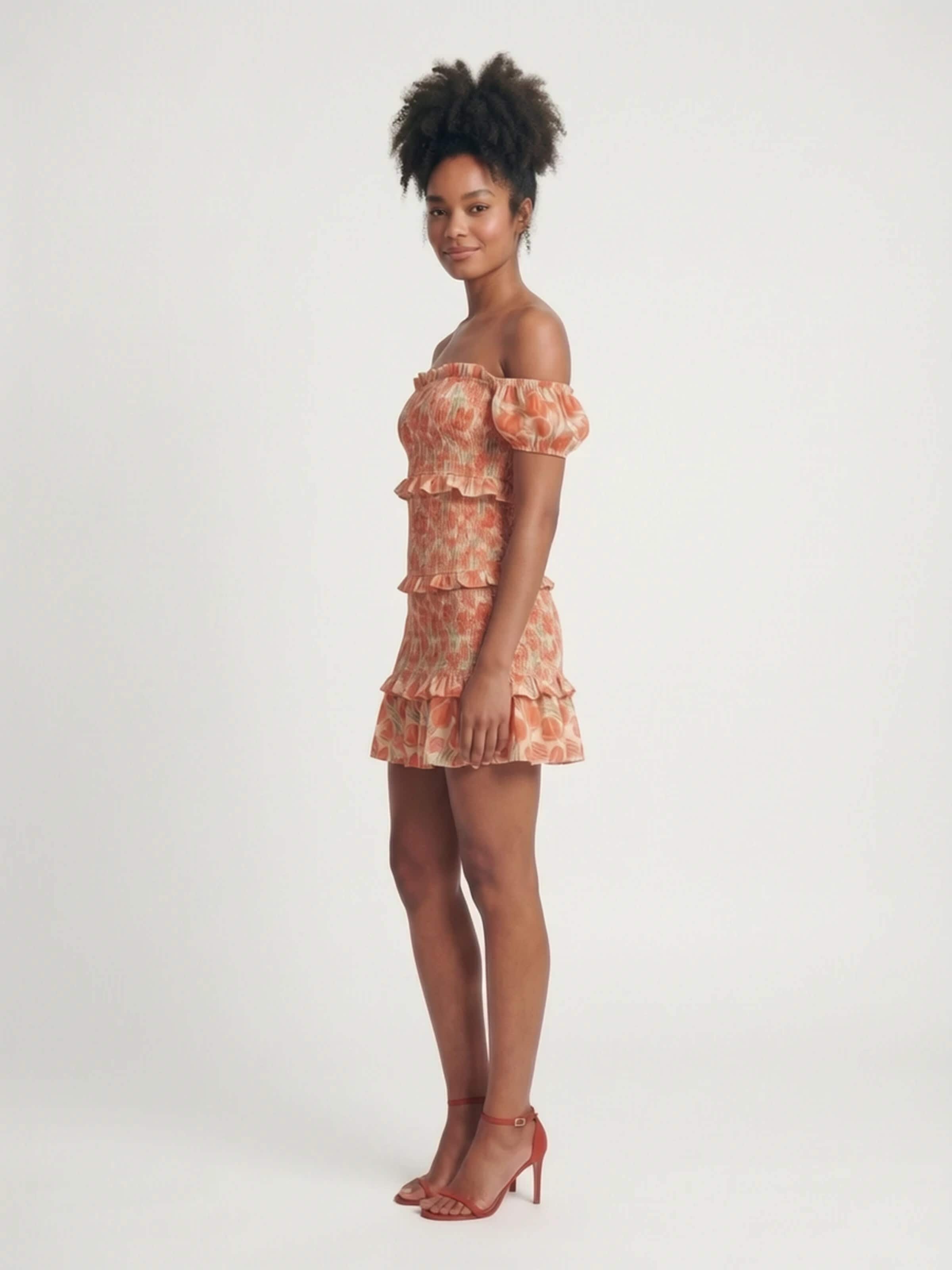 Fulgor - Vestido 'Vestido Ombro a Ombro com Folhos Laranja Noria' en naranja