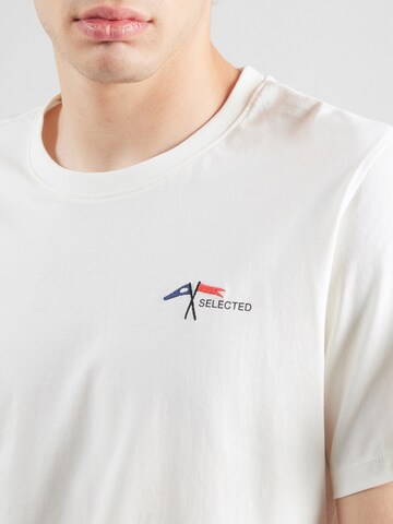 T-Shirt 'SLHASPEN' SELECTED HOMME en beige