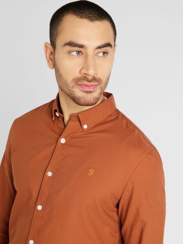 FARAH - Slim Fit Camisa 'BREWER' em laranja