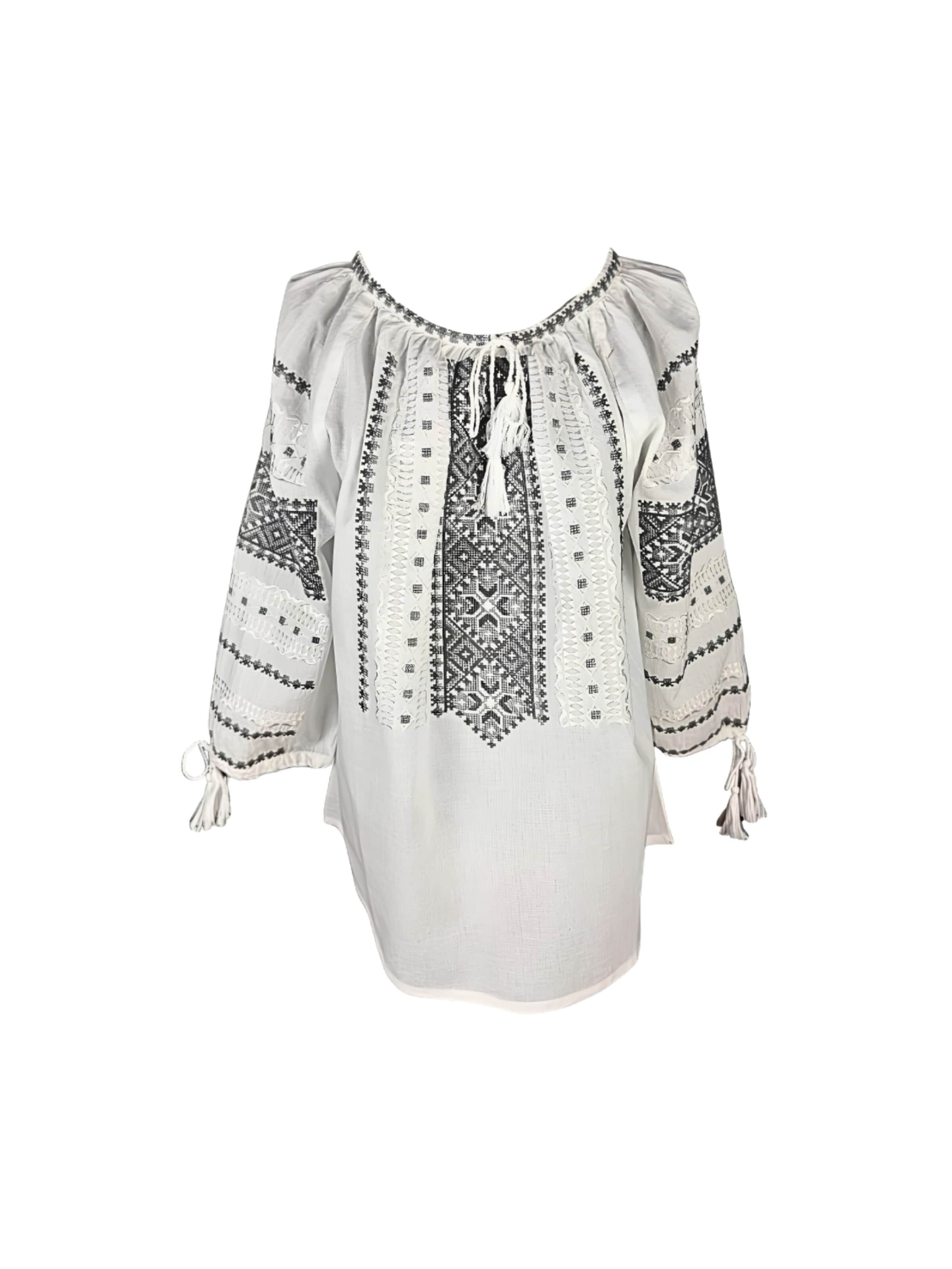 Rody’s forever - Blusa tradicional 'Damenbluse IL26 weiß/grau , marimea L' em branco: frente