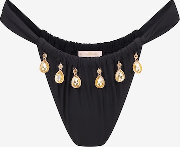 Moda Minx Bikini Bottoms 'Selene Droplet Rouched Fixed' in Black: front