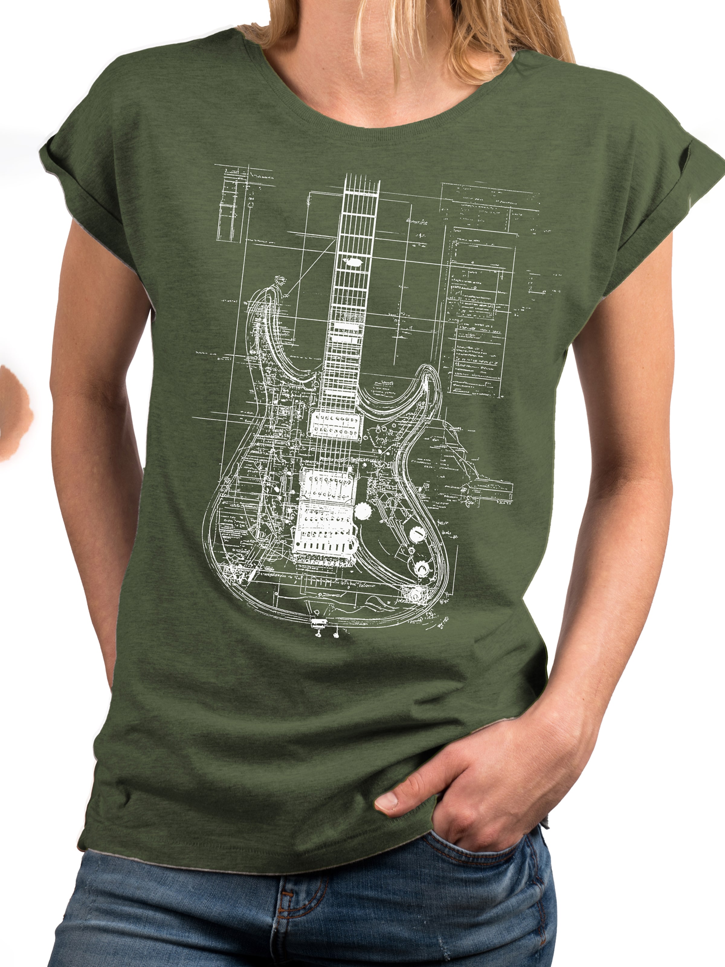 MAKAYA Shirt 'Guitar BluePrint' in Green