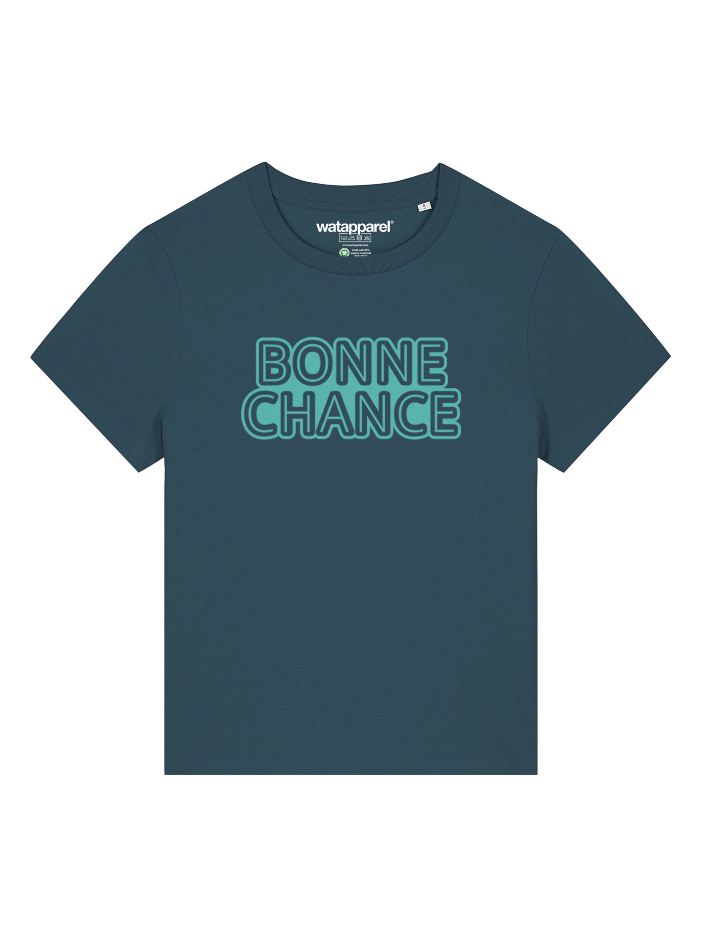Maglietta 'Bonne Chance' Watapparel di colore turchese / petrolio, Visualizzazione prodotti