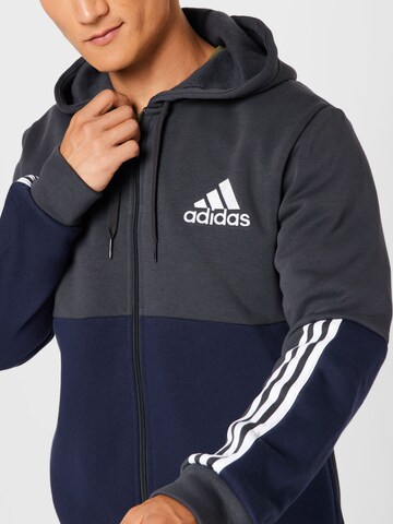 ADIDAS SPORTSWEAR Athletic Zip-Up Hoodie 'Essentials Colorblock Fleece ' in Grey