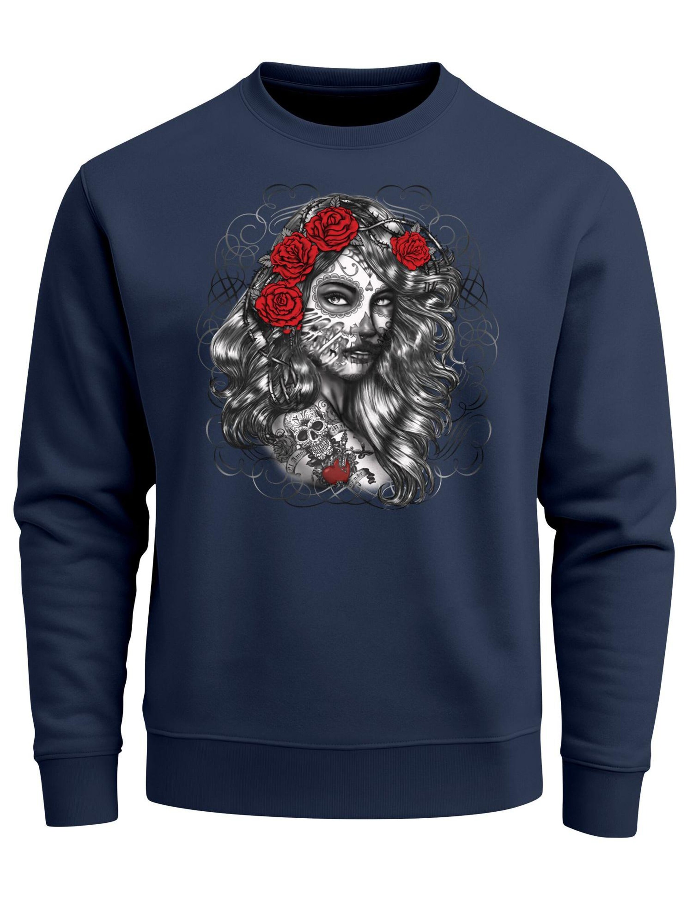 Neverless Sweatshirt 'Day of Dead' in Blue: front