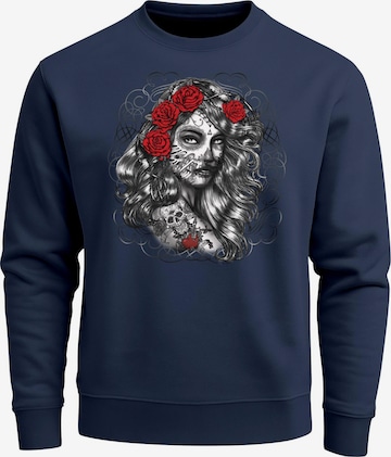 Neverless Sweatshirt 'Day of Dead' in Blue: front