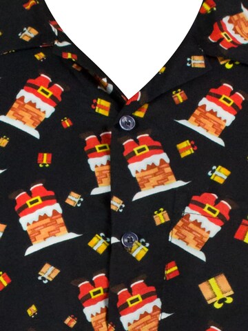 King Kameha Regular Fit Hemd 'Christmas Stuck Santa'‌‌‌‌‌‌ in Schwarz