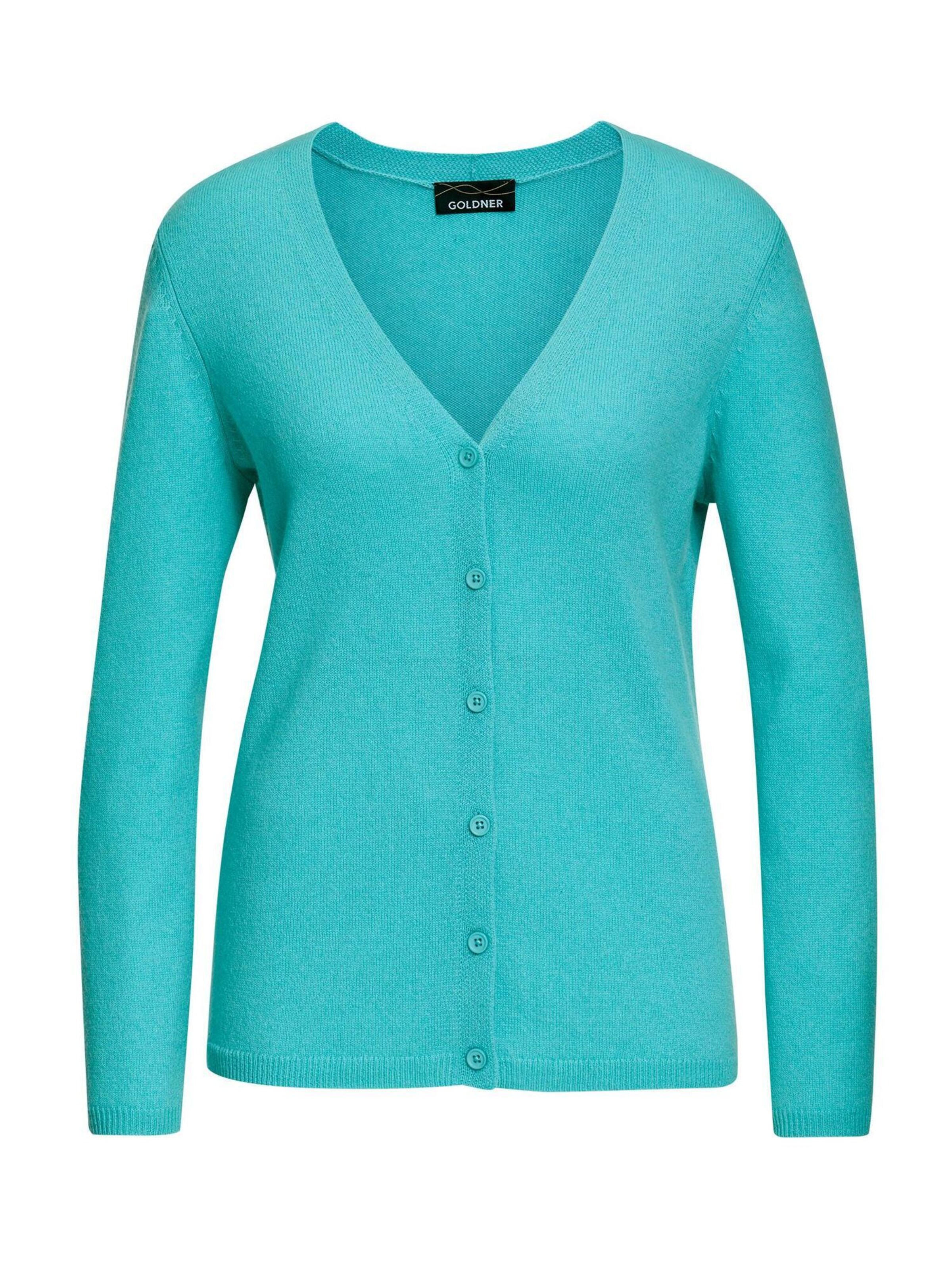 Goldner Strickjacke in Blau: Vorderseite