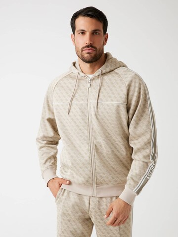 GUESS Zip-Up Hoodie in Brown: front