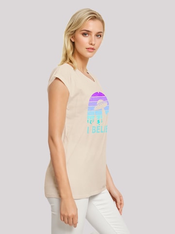F4NT4STIC T-Shirt 'I Believe UFO Alien Raumschiff Retro' in Beige
