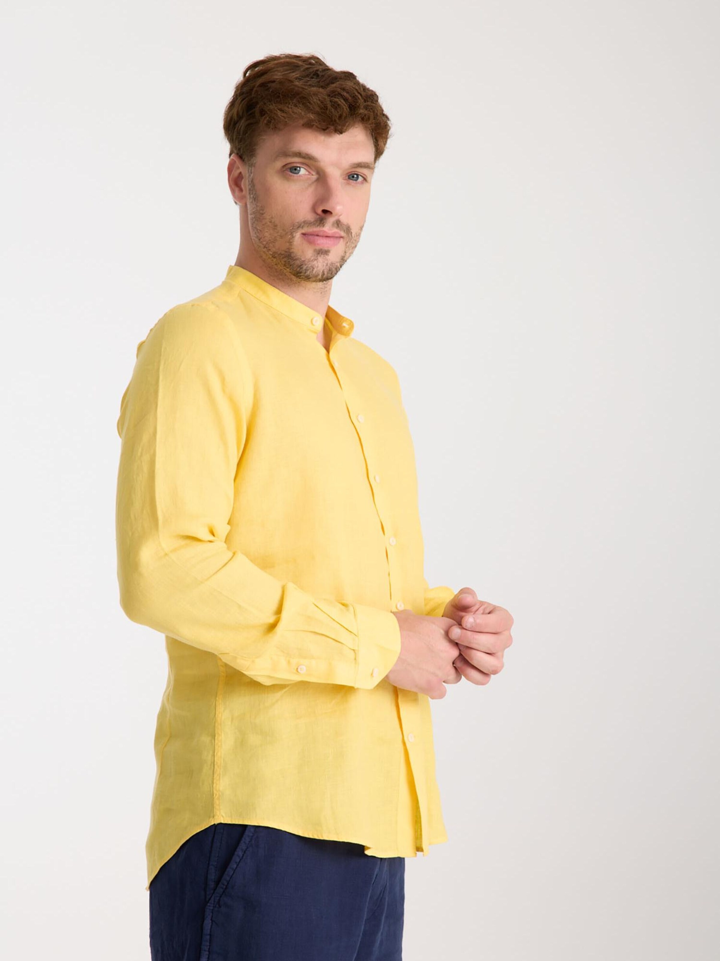 Slim fit Camicia business 'Caravaggio Linen Man Shirt Green' di 7Camicie in giallo