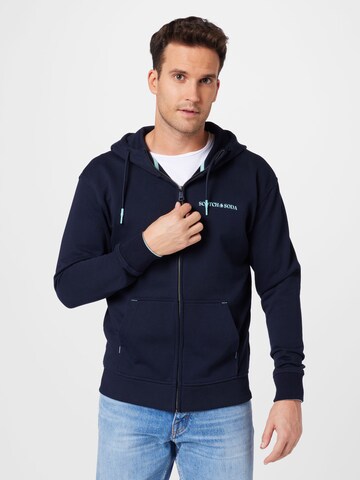 SCOTCH & SODA Zip-Up Hoodie in Blue: front