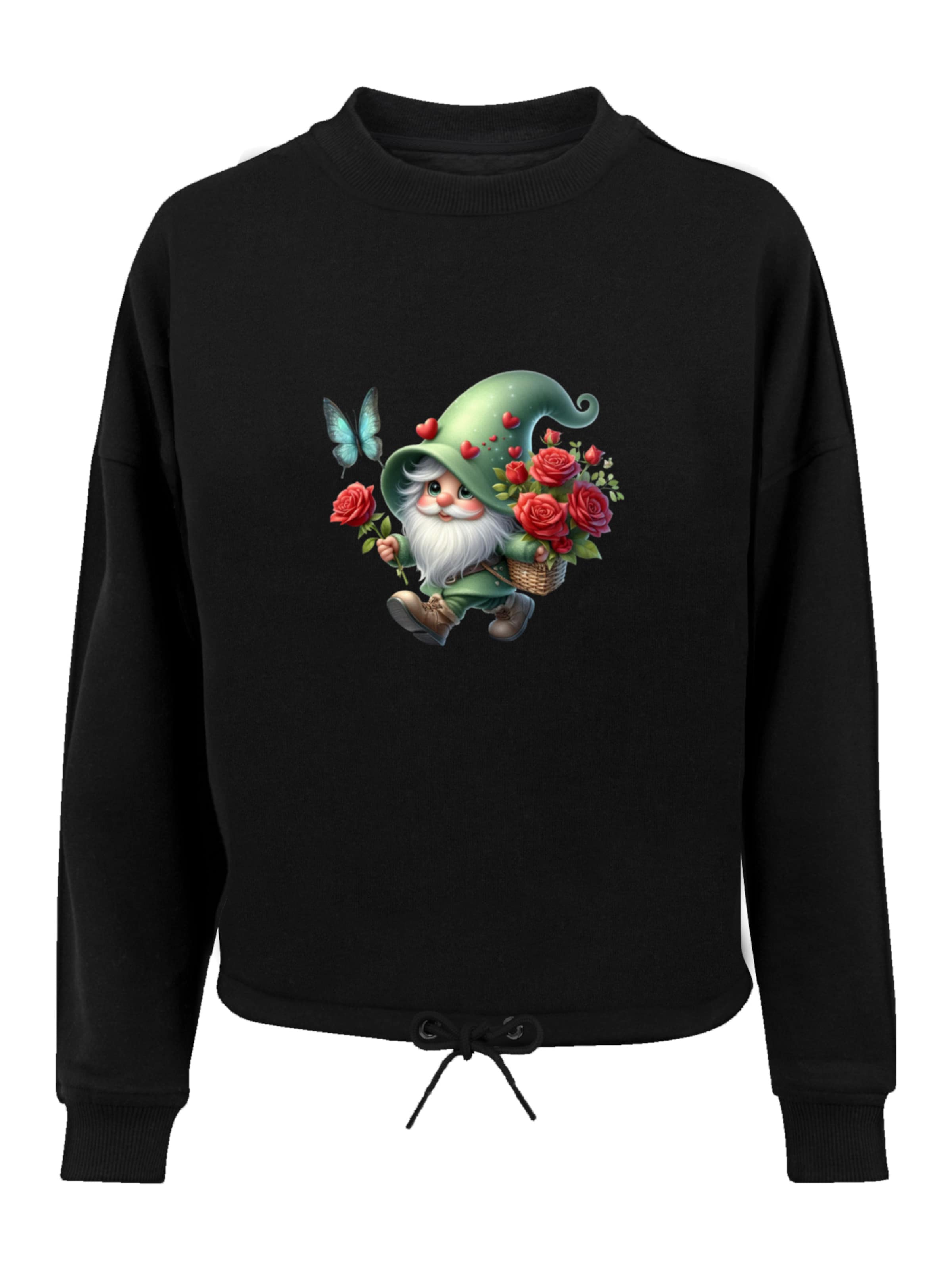 Sweat-shirt 'Gnom Frühling Blumen Schmetterling' F4NT4STIC en noir : devant