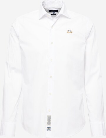 La Martina Slim Fit Риза в бяло: отпред