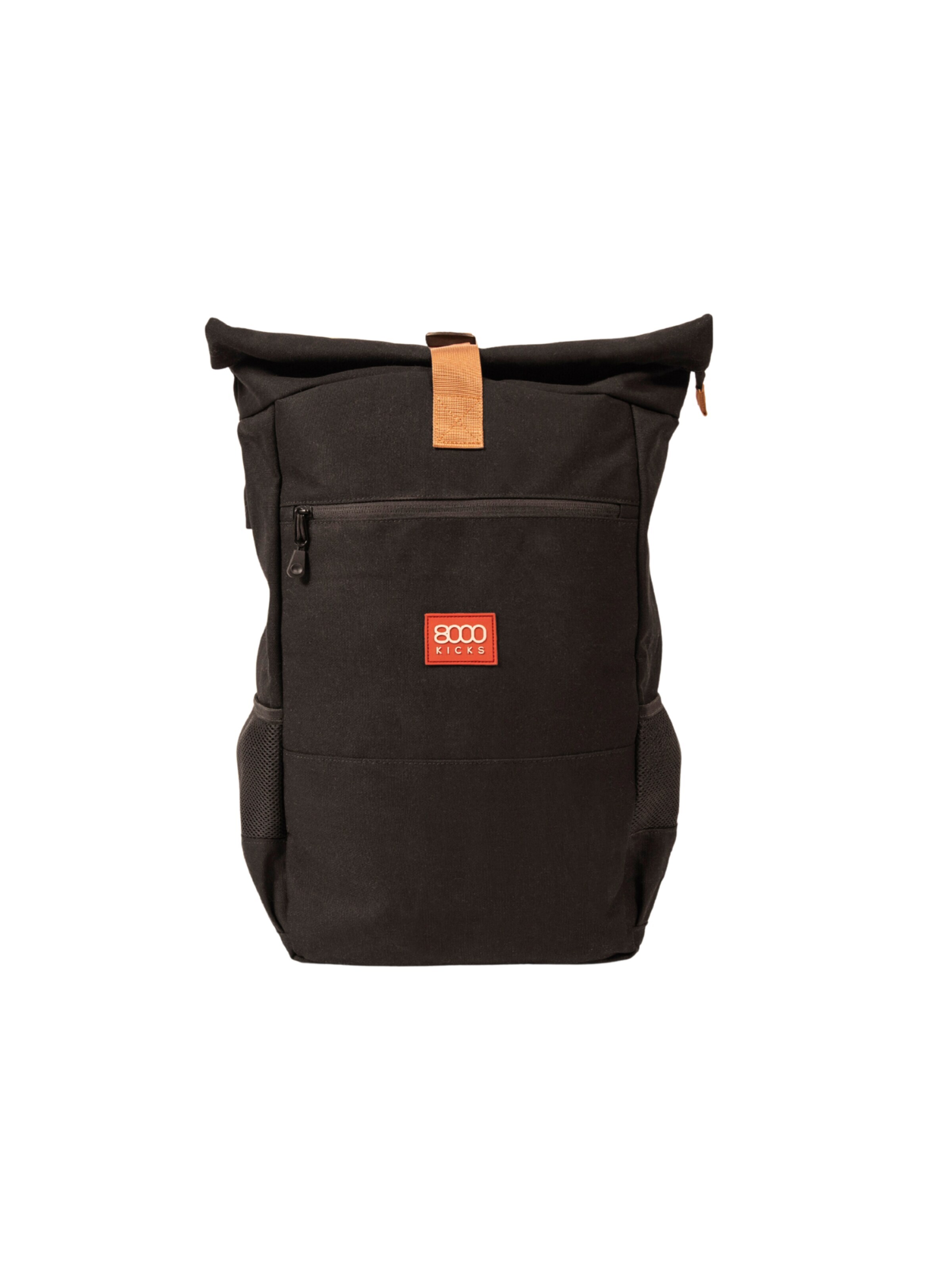 8000kicks Rugzak 'Everyday Hemp Rolltop Backpack in Black' in Zwart: voorkant