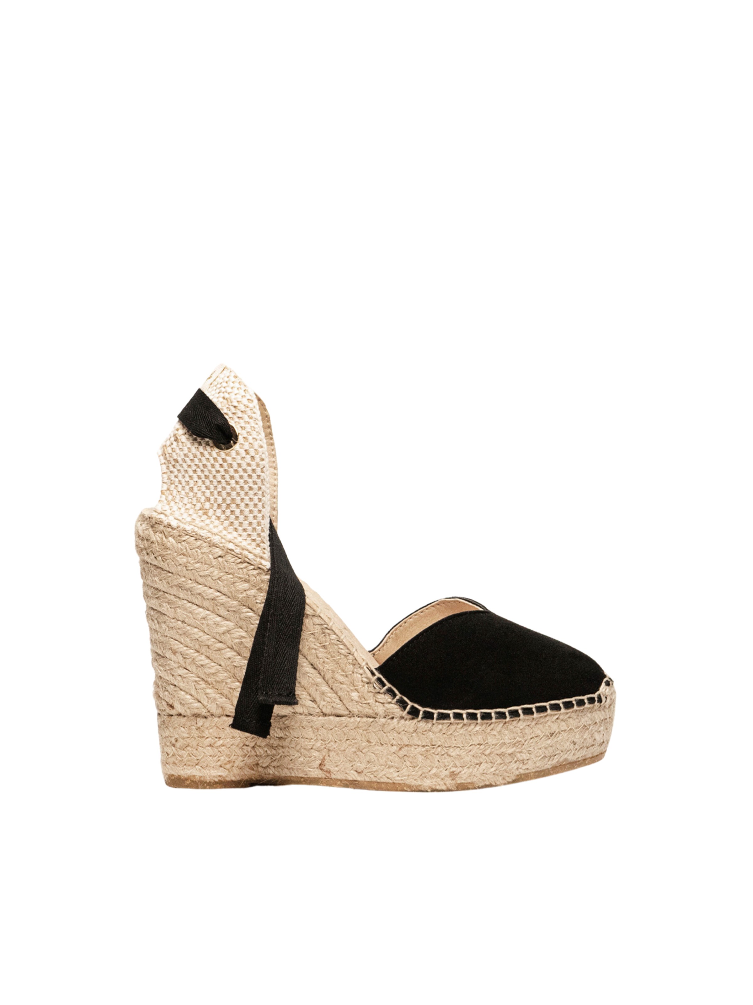 Sandalo 'Alpargata Cuña 12 cm' di Alhamas in nero: frontale